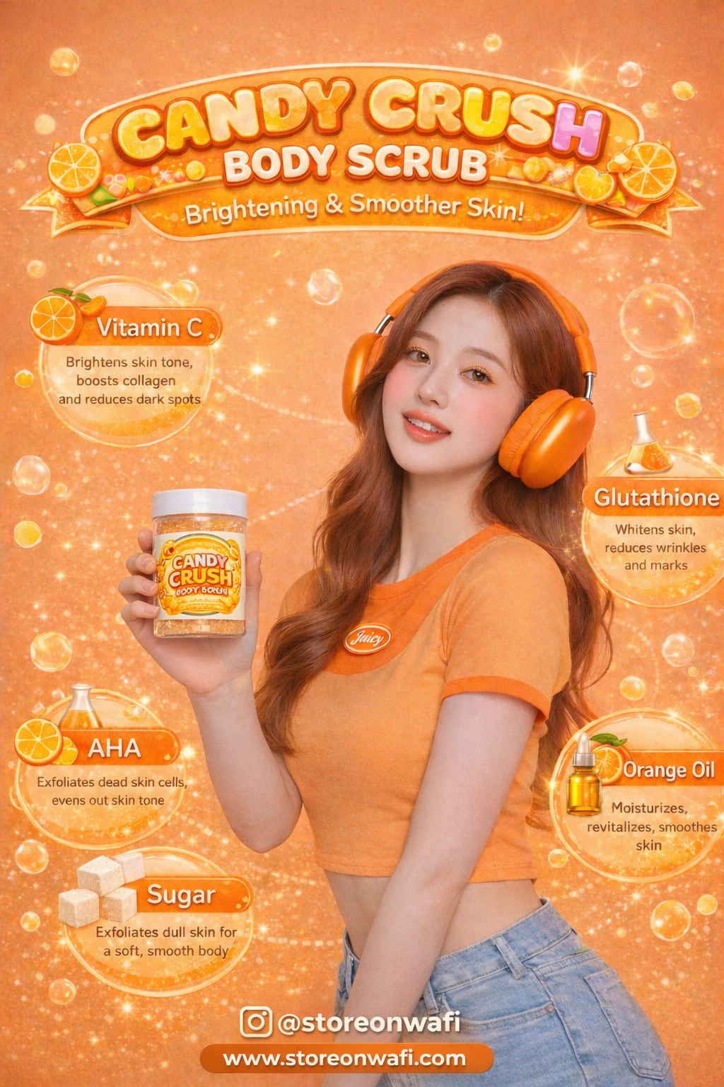 Candy crush scrub for face and body with vit A,C&E+ (glycolic acid )