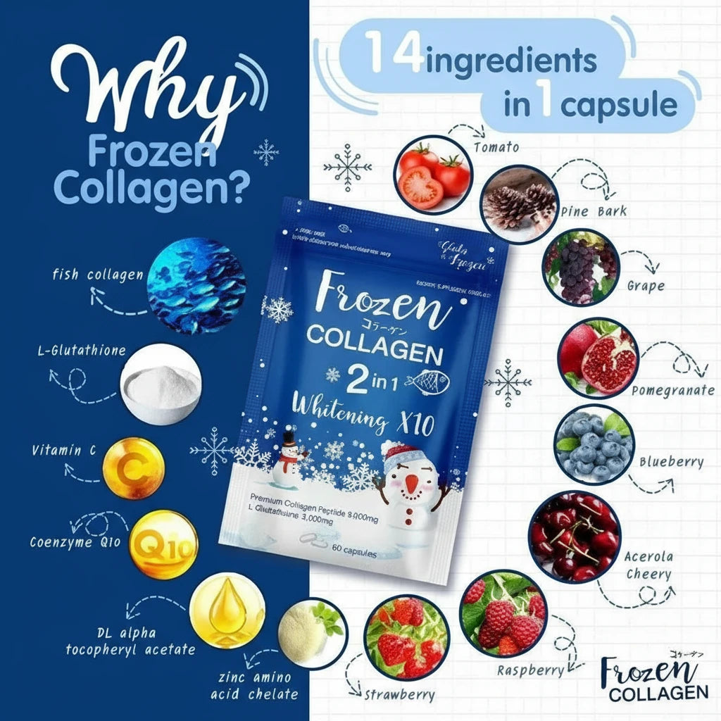 ❄️ Frozen Collagen 2 in 1 Whitening X10 – Daily Glow Formula (60 Capsules)authentic 100 💯