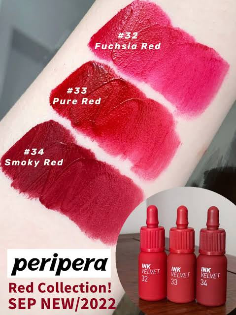 Peripera Ink the Velvet Lip Tint, High Pigment Color, Longwear, Weightless, Not Animal Tested, Gluten-Free, Paraben-Free (032
FUCHSIA RED)