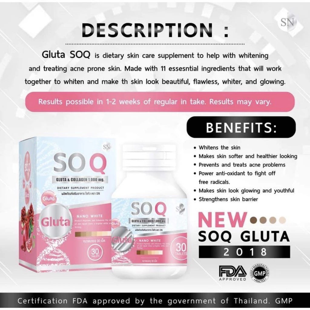 SOQ GLUTA & COLLAGEN 1,000 milligrams (food supplement, SOQ brand SN)