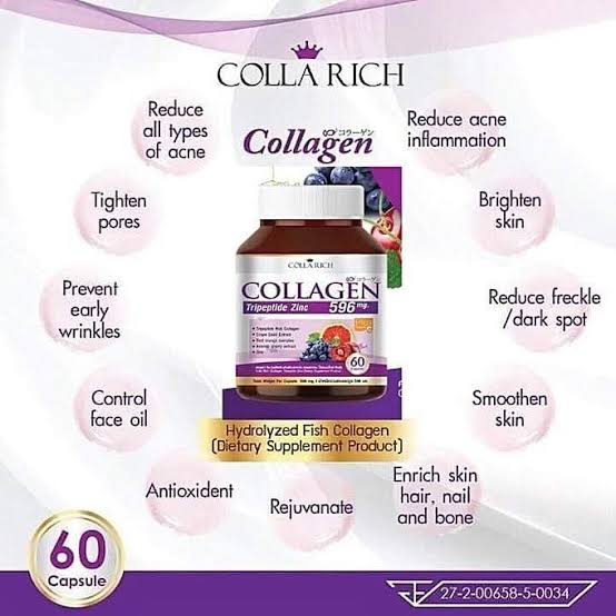 Colla Rich Collagen

Colla Rich Collagen new look is the dietary supplement
with collagen imported from Japan. It’s combined with
vitamin C, acerola cherry, and zinc