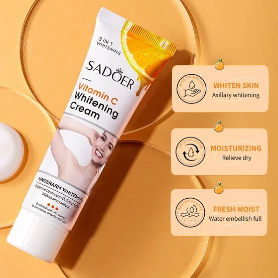 Sadoer Vitamin C Cream 3 in 1, Moisturizing Skincare Underarm Cream, Hyaluronic Acid Body Corrector Cream, Skin Tone Even Cream for Armpit, Neck, Knees, Elbows, Inner Thigh, Private Parts