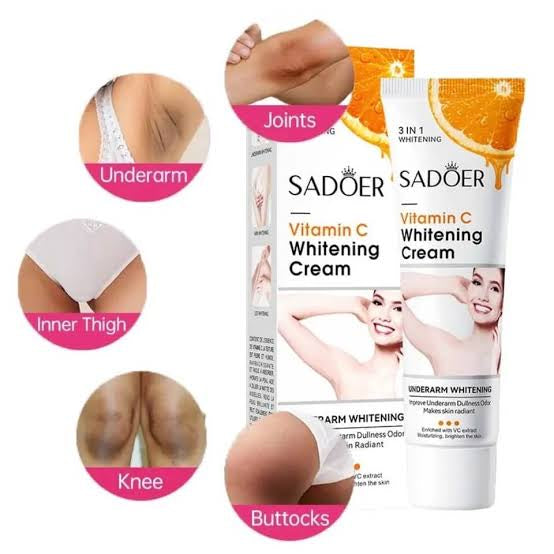 Sadoer Vitamin C Cream 3 in 1, Moisturizing Skincare Underarm Cream, Hyaluronic Acid Body Corrector Cream, Skin Tone Even Cream for Armpit, Neck, Knees, Elbows, Inner Thigh, Private Parts