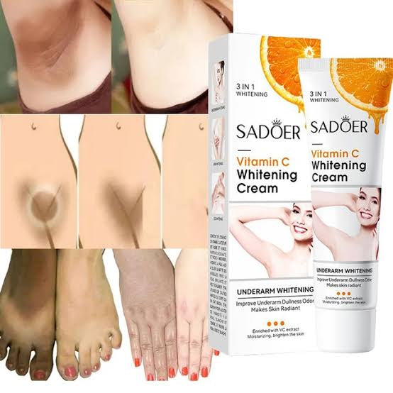 Sadoer Vitamin C Cream 3 in 1, Moisturizing Skincare Underarm Cream, Hyaluronic Acid Body Corrector Cream, Skin Tone Even Cream for Armpit, Neck, Knees, Elbows, Inner Thigh, Private Parts