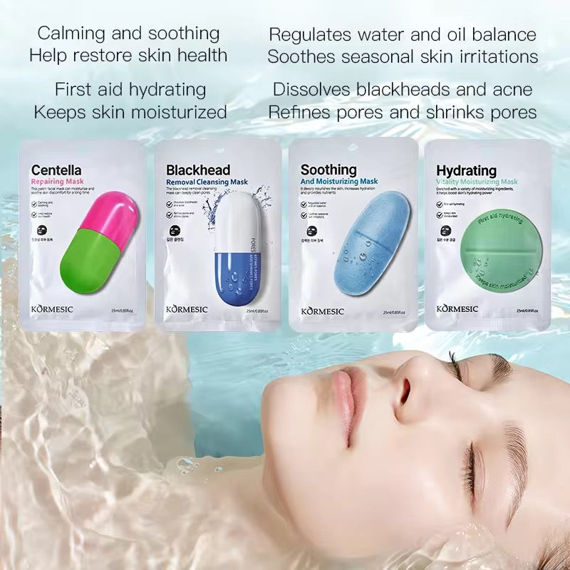 KORMESIC (set of 4) Korean Skin Care Mask Facial Natural Centella Repairing Moisturizing Mask