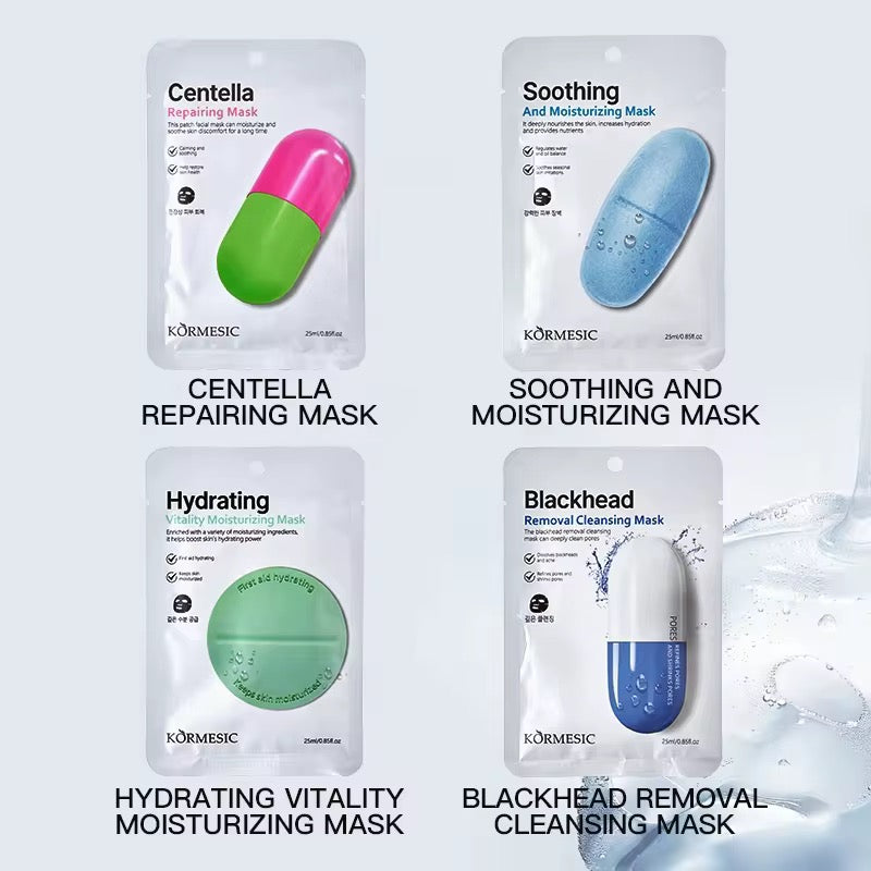 KORMESIC (set of 4) Korean Skin Care Mask Facial Natural Centella Repairing Moisturizing Mask