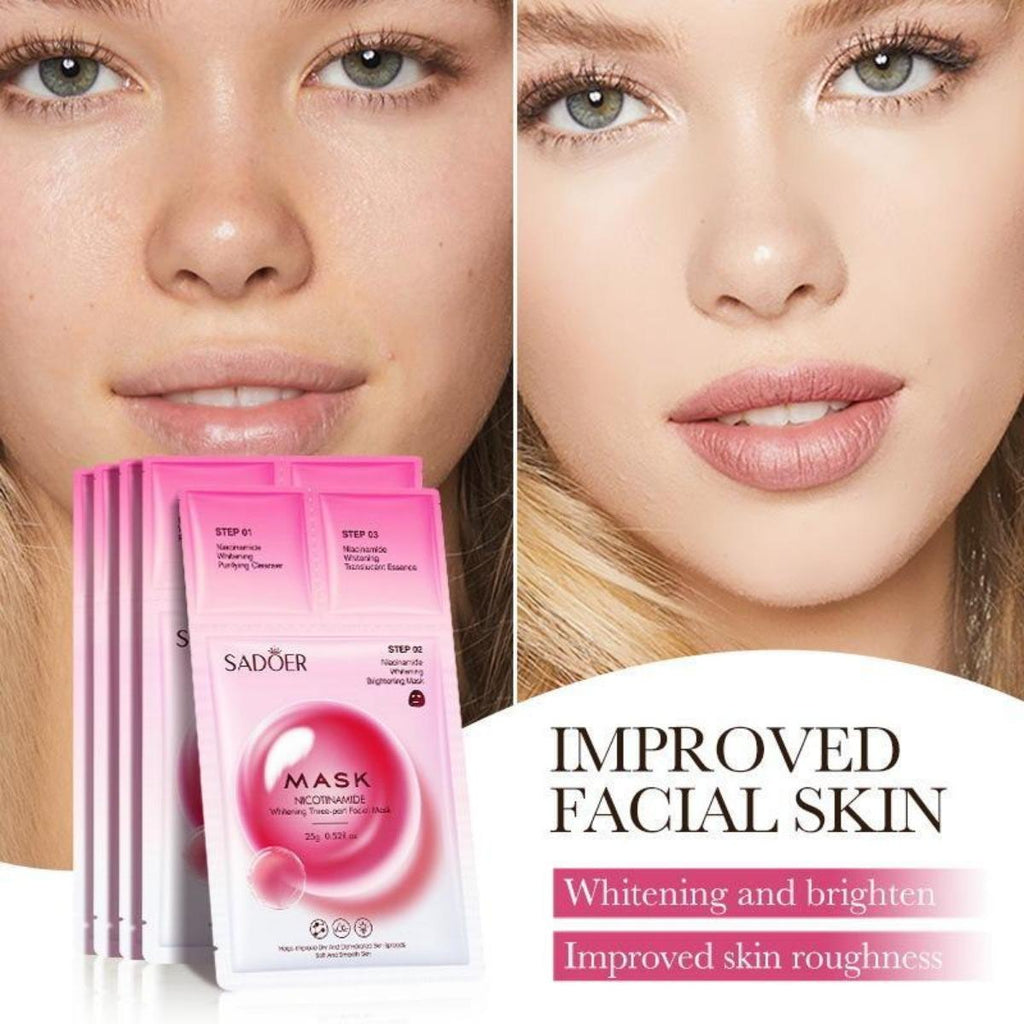 Brighten Up, Glow On – The 3-Step Secret to Glass Skin!”                SADOER 3-Step Nicotinamide Whitening Facial Mask

Glow in 3 Simple Steps – Cleanse, Treat, Brighten!