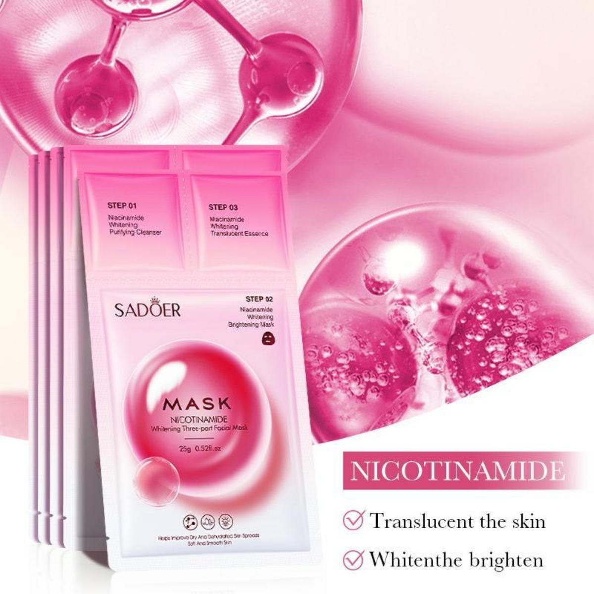 Brighten Up, Glow On – The 3-Step Secret to Glass Skin!”                SADOER 3-Step Nicotinamide Whitening Facial Mask

Glow in 3 Simple Steps – Cleanse, Treat, Brighten!