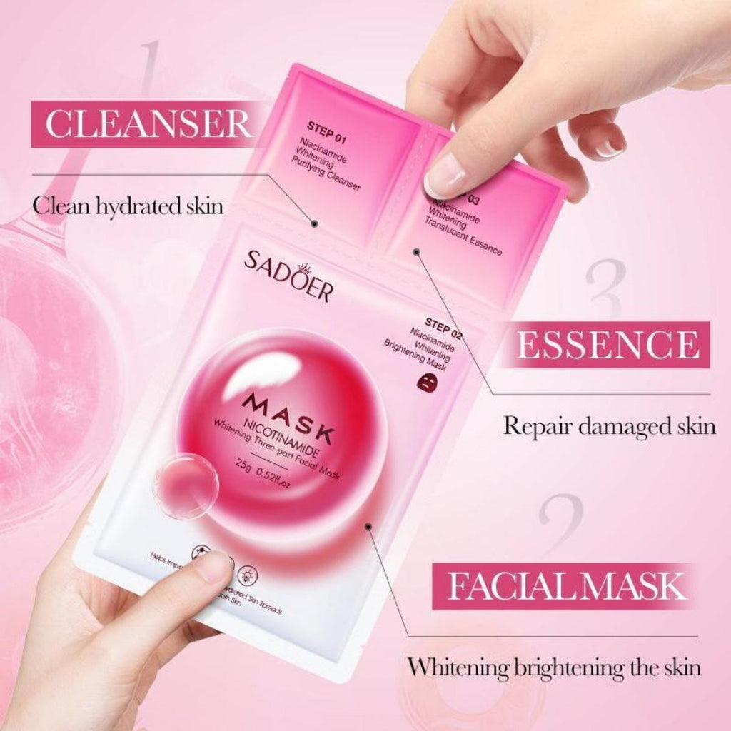 Brighten Up, Glow On – The 3-Step Secret to Glass Skin!”                SADOER 3-Step Nicotinamide Whitening Facial Mask

Glow in 3 Simple Steps – Cleanse, Treat, Brighten!