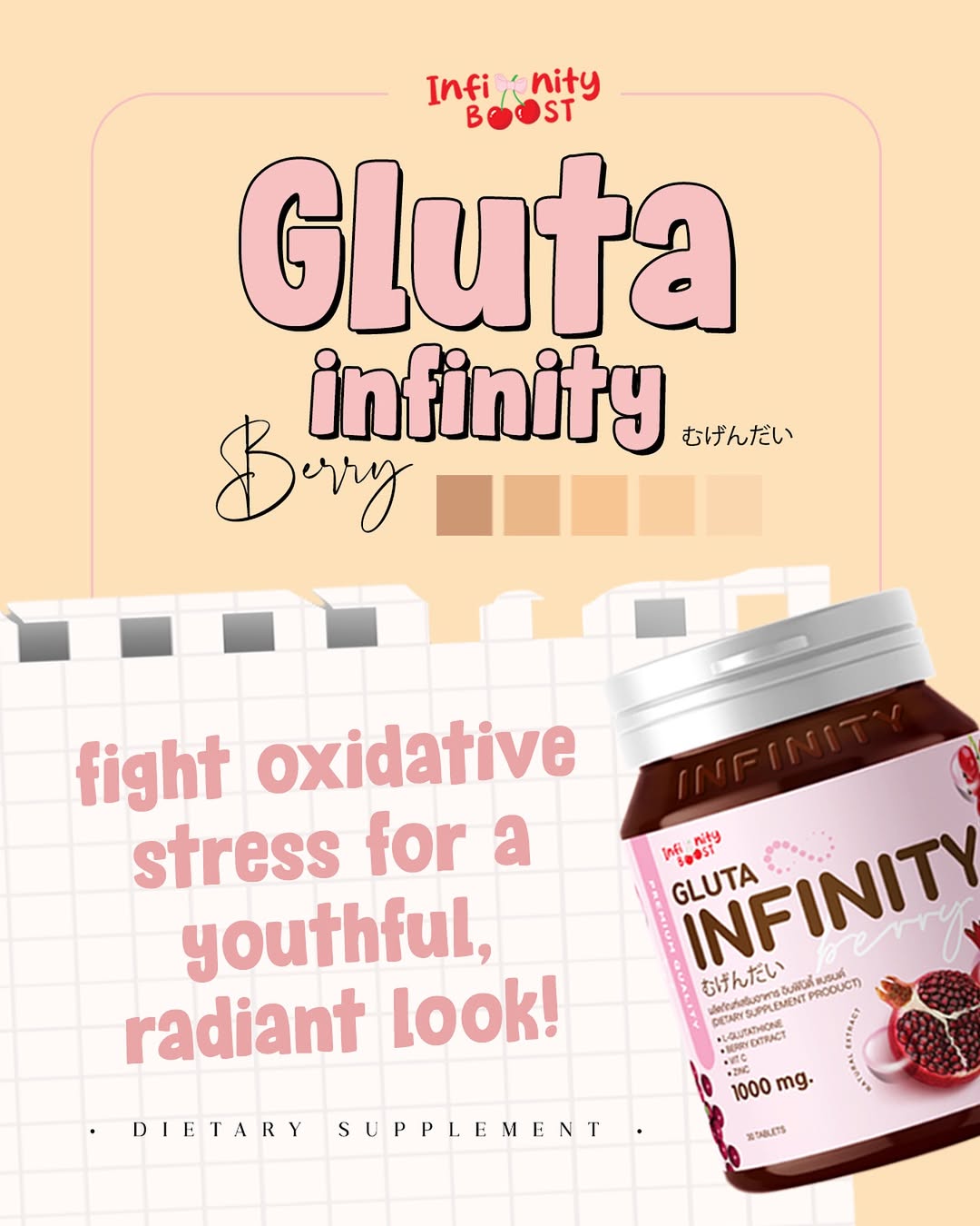 Gluta Infinity 1000mg Natural Whole Body Skin Whitening Supplement 30 Tablets