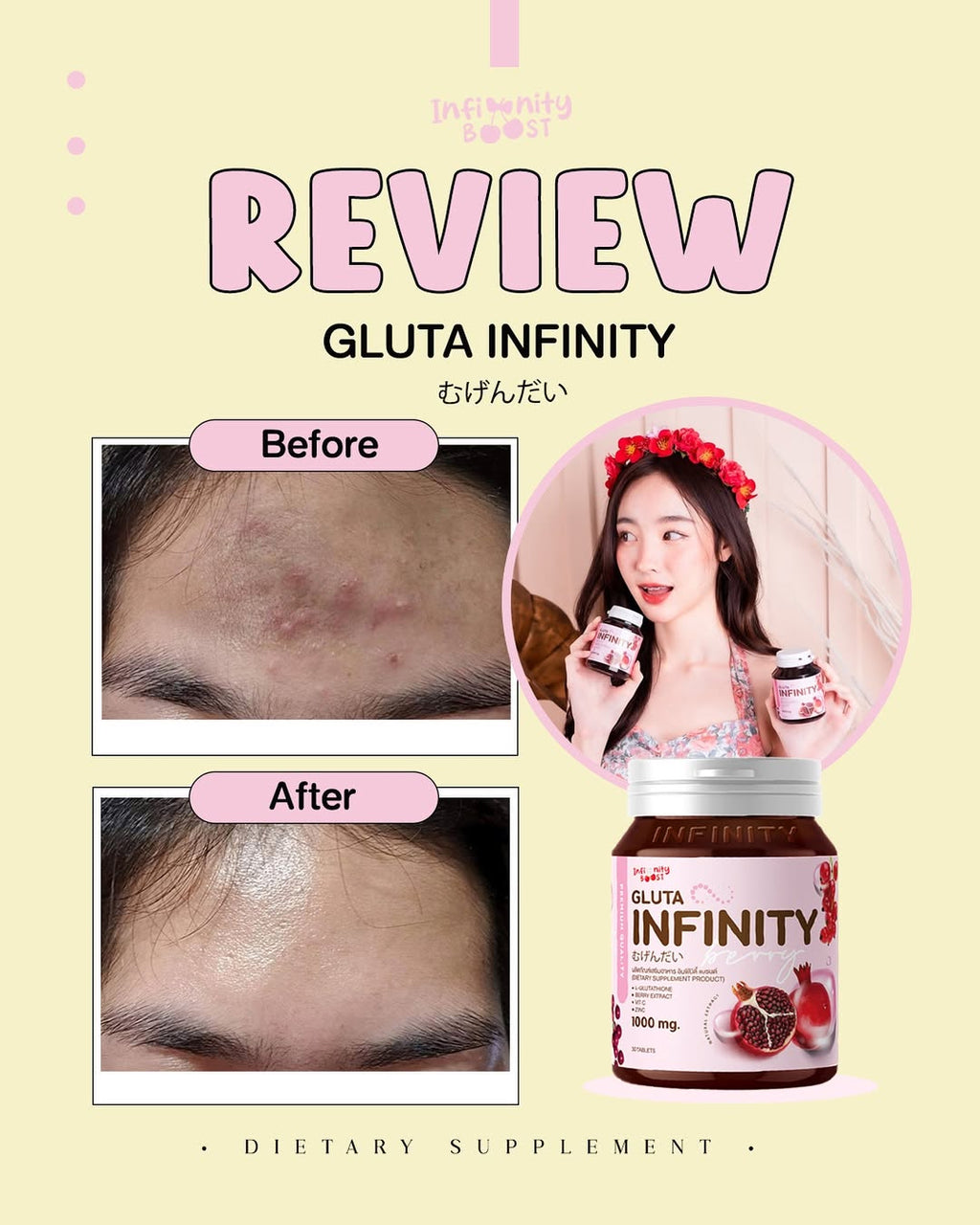 Gluta Infinity 1000mg Natural Whole Body Skin Whitening Supplement 30 Tablets