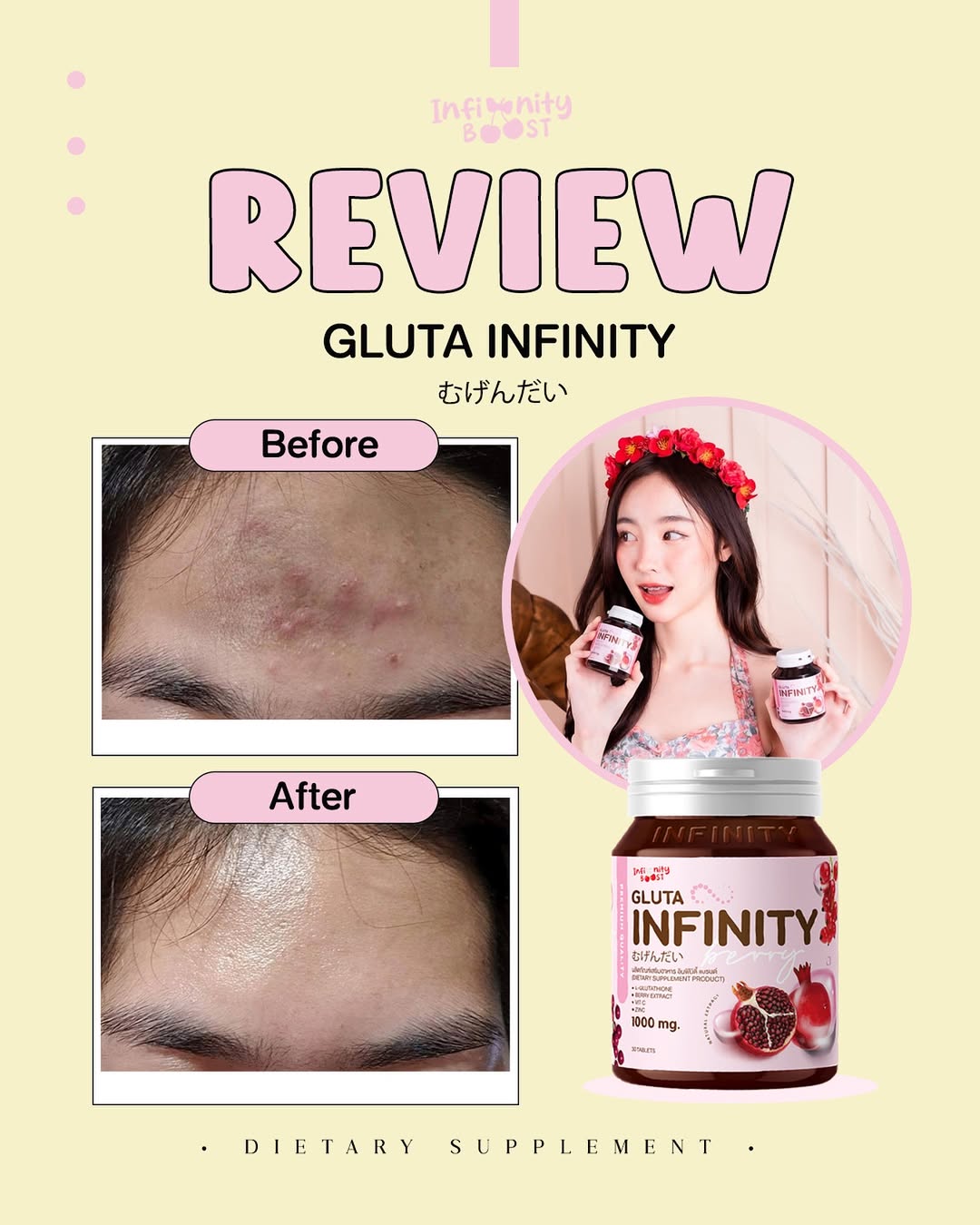 Gluta Infinity 1000mg Natural Whole Body Skin Whitening Supplement 30 Tablets