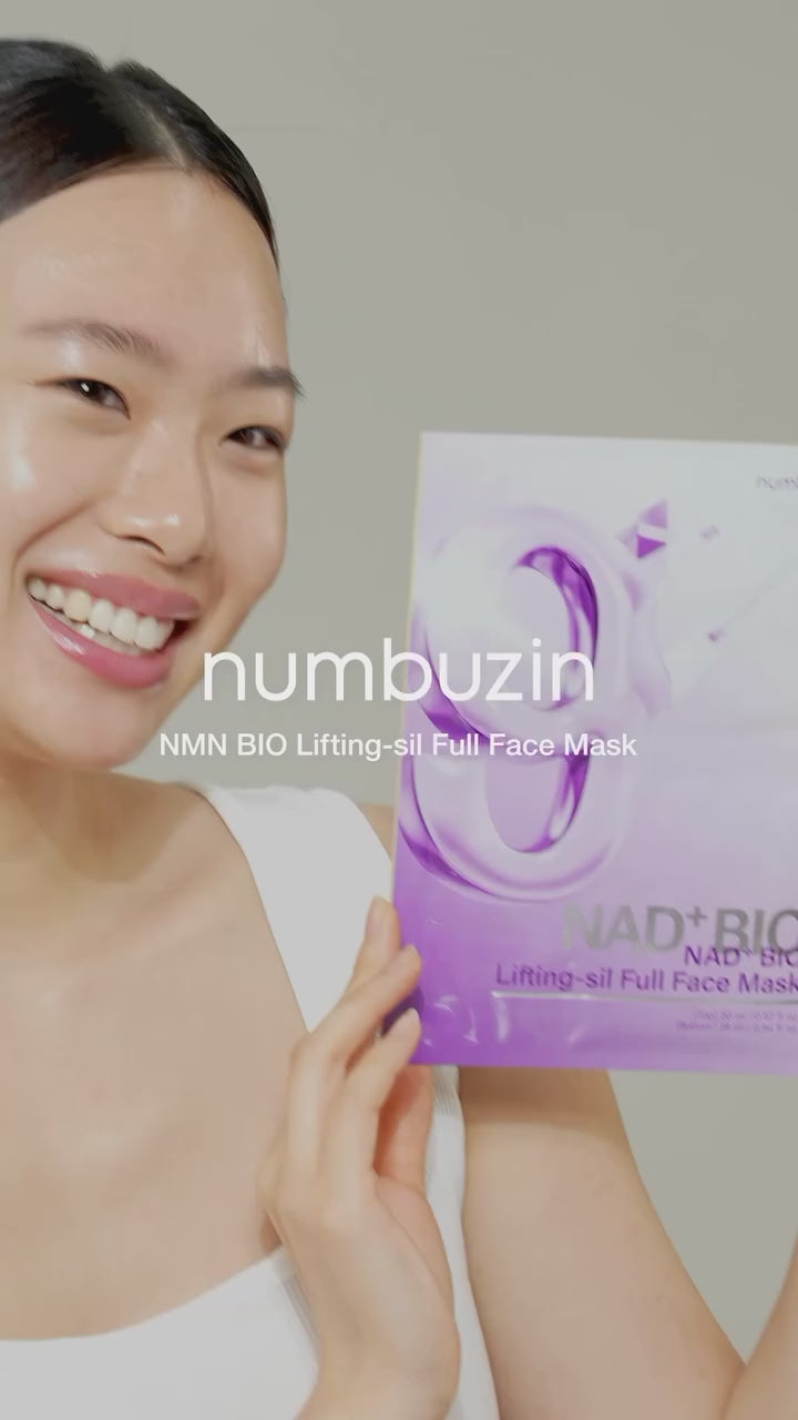 numbuzin No.9 Sheet Mask | NAD+ BIO Lifting-sil Full Face Mask | Improves Jawline, Jowls, Wrinkles, Neck Lines | Peptides, NAD+, Collagen | Skin Firmness | 4 Sheets + Lifting Band