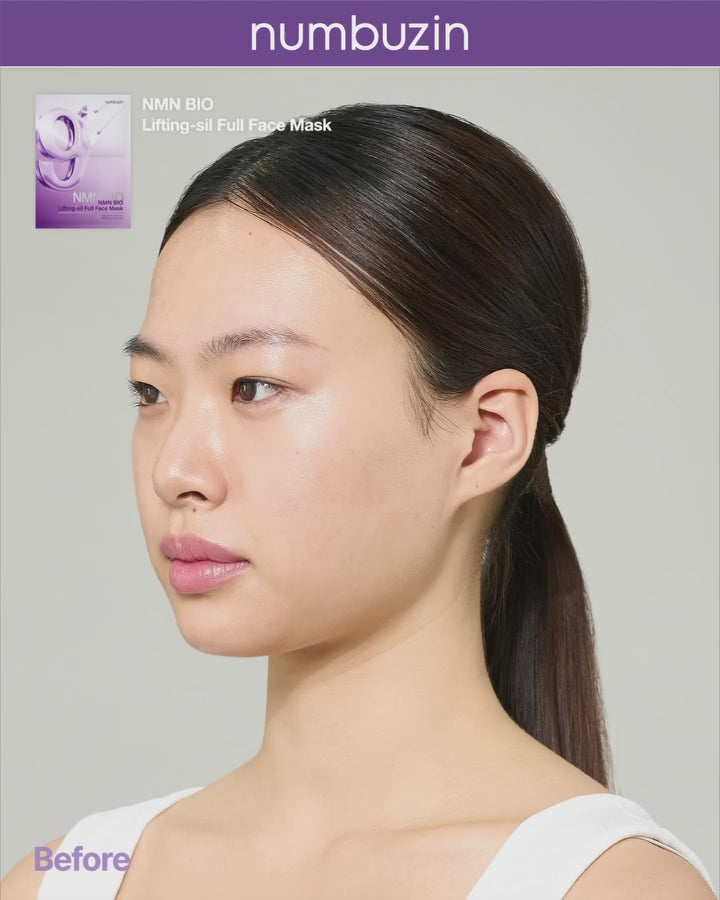 numbuzin No.9 Sheet Mask | NAD+ BIO Lifting-sil Full Face Mask | Improves Jawline, Jowls, Wrinkles, Neck Lines | Peptides, NAD+, Collagen | Skin Firmness | 4 Sheets + Lifting Band