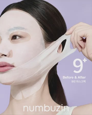numbuzin No.9 Sheet Mask | NAD+ BIO Lifting-sil Full Face Mask | Improves Jawline, Jowls, Wrinkles, Neck Lines | Peptides, NAD+, Collagen | Skin Firmness | 4 Sheets + Lifting Band